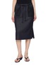 MS MIN Denim Textured Drawstring Straight Midi Skirt