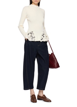 Figure View - Click To Enlarge - MS MIN - Cutwork Panel Ribbed Knit Top