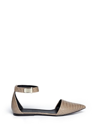 Main View - Click To Enlarge - PROENZA SCHOULER - Ankle strap croc embossed leather flats
