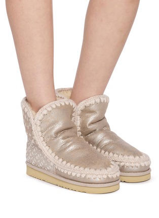 Figure View - Click To Enlarge - MOU - Eskimo 18 Sashiko Back Panel Leather Boots