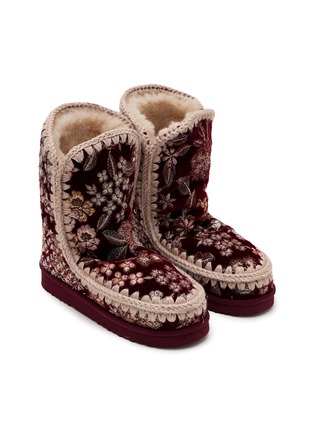 Detail View - Click To Enlarge - MOU - Eskimo 24 Sashiko Floral Embroidered Velvet Boots