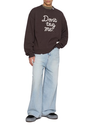 Figure View - Click To Enlarge - MIHARA YASUHIRO - Lettered Distressed Knit Sweater