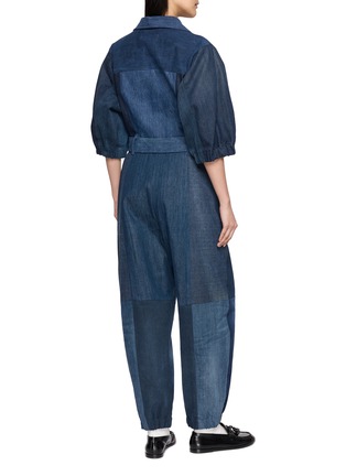 Back View - Click To Enlarge - E.L.V. DENIM - Classic Belted Patchwork Denim Jumpsuit