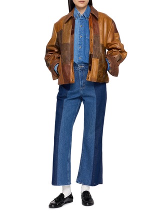 Figure View - Click To Enlarge - E.L.V. DENIM - Two Tone Raw Hem Flared Jeans