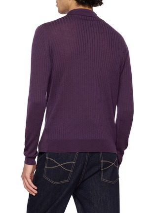 Back View - Click To Enlarge - JOHN SMEDLEY - Standard Fit Merino Wool Cable Polo