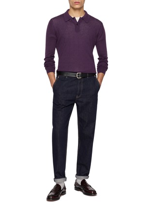 Figure View - Click To Enlarge - JOHN SMEDLEY - Standard Fit Merino Wool Cable Polo