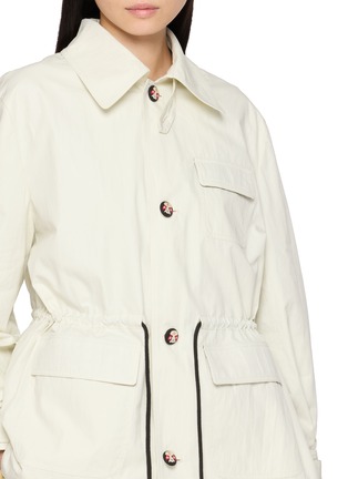  - LAOWLA - Drawstring Waist Embroidered Button Short Coat