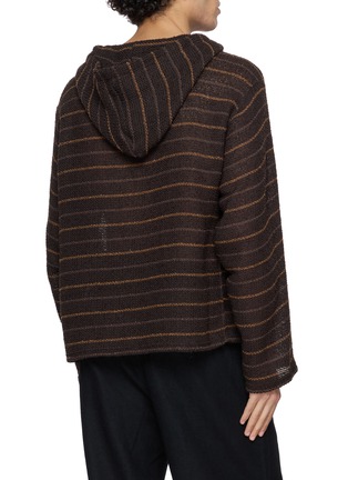 Back View - Click To Enlarge - ANCELLM - Textured Striped V-Neck Hoodie
