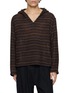 ANCELLM Textured Striped V-Neck Hoodie