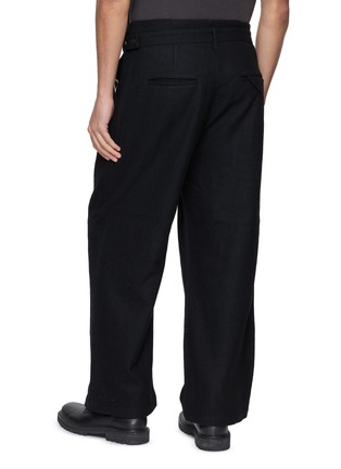 Back View - Click To Enlarge - ANCELLM - Pleated Integrated Belt Wool Wide Leg Pants