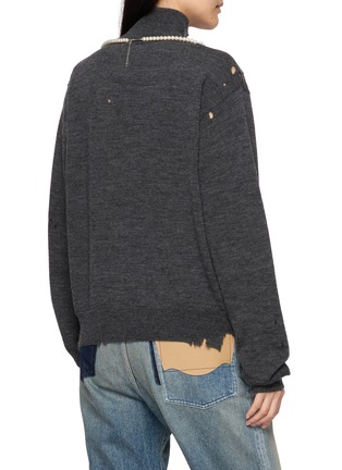 Back View - Click To Enlarge - MIHARA YASUHIRO - Faux Pearl Neckline Distressed Knit Sweater