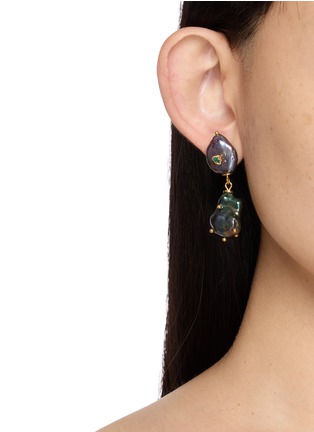 Front View - Click To Enlarge - FENOMENA - Baroque Pearl Emerald Drop Earrings