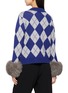 Back View - Click To Enlarge - IZAAK AZANEI - Argyle Print Fur Cuff Knit Cardigan