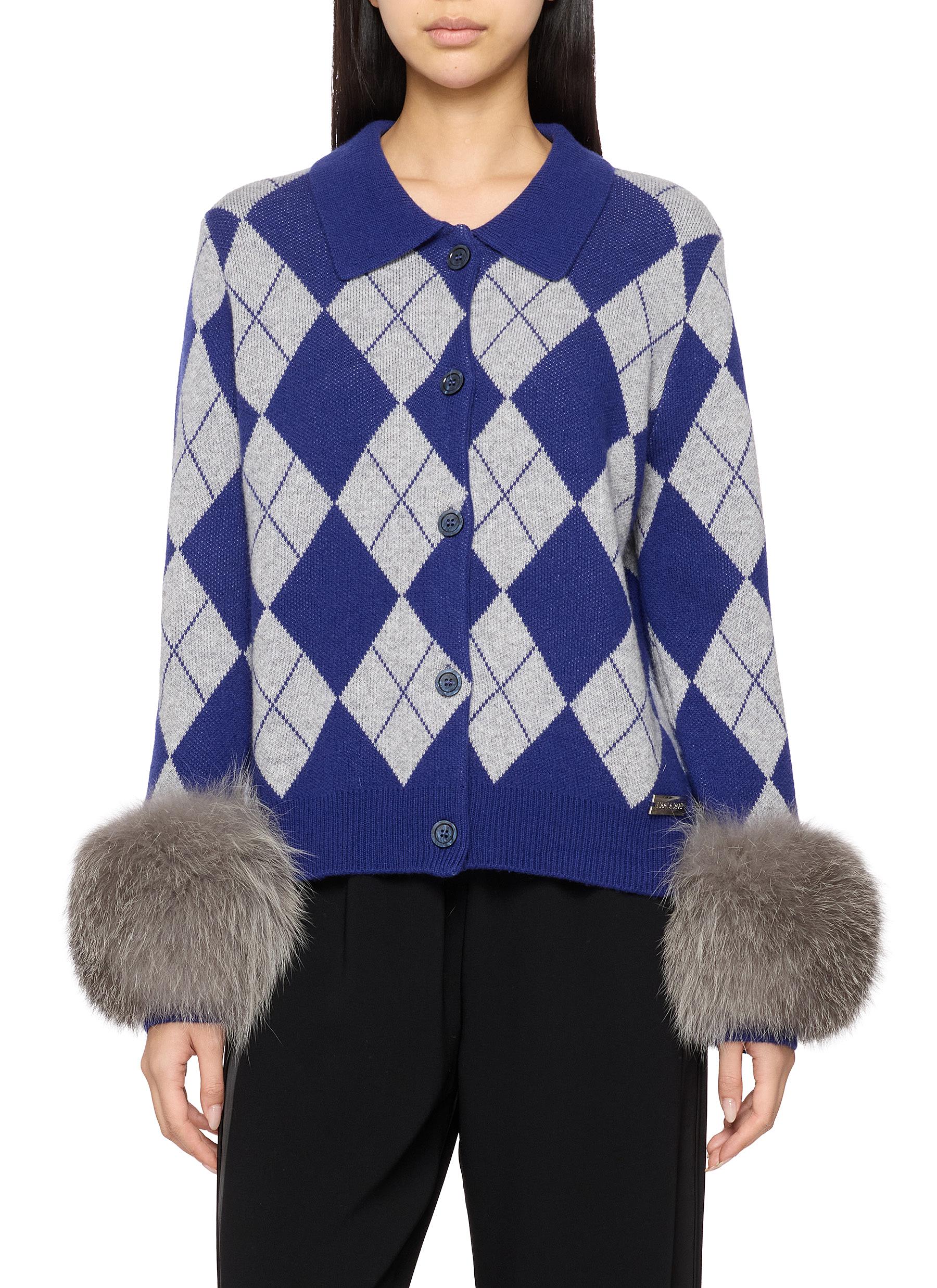 IZAAK AZANEI | Argyle Print Fur Cuff Knit Cardigan | Women | Lane