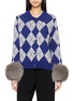IZAAK AZANEI Argyle Print Fur Cuff Knit Cardigan