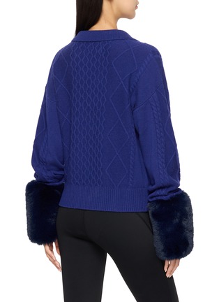 Back View - Click To Enlarge - IZAAK AZANEI - Faux Fur Cuff Cable Knit Cardigan