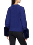 Back View - Click To Enlarge - IZAAK AZANEI - Faux Fur Cuff Cable Knit Cardigan