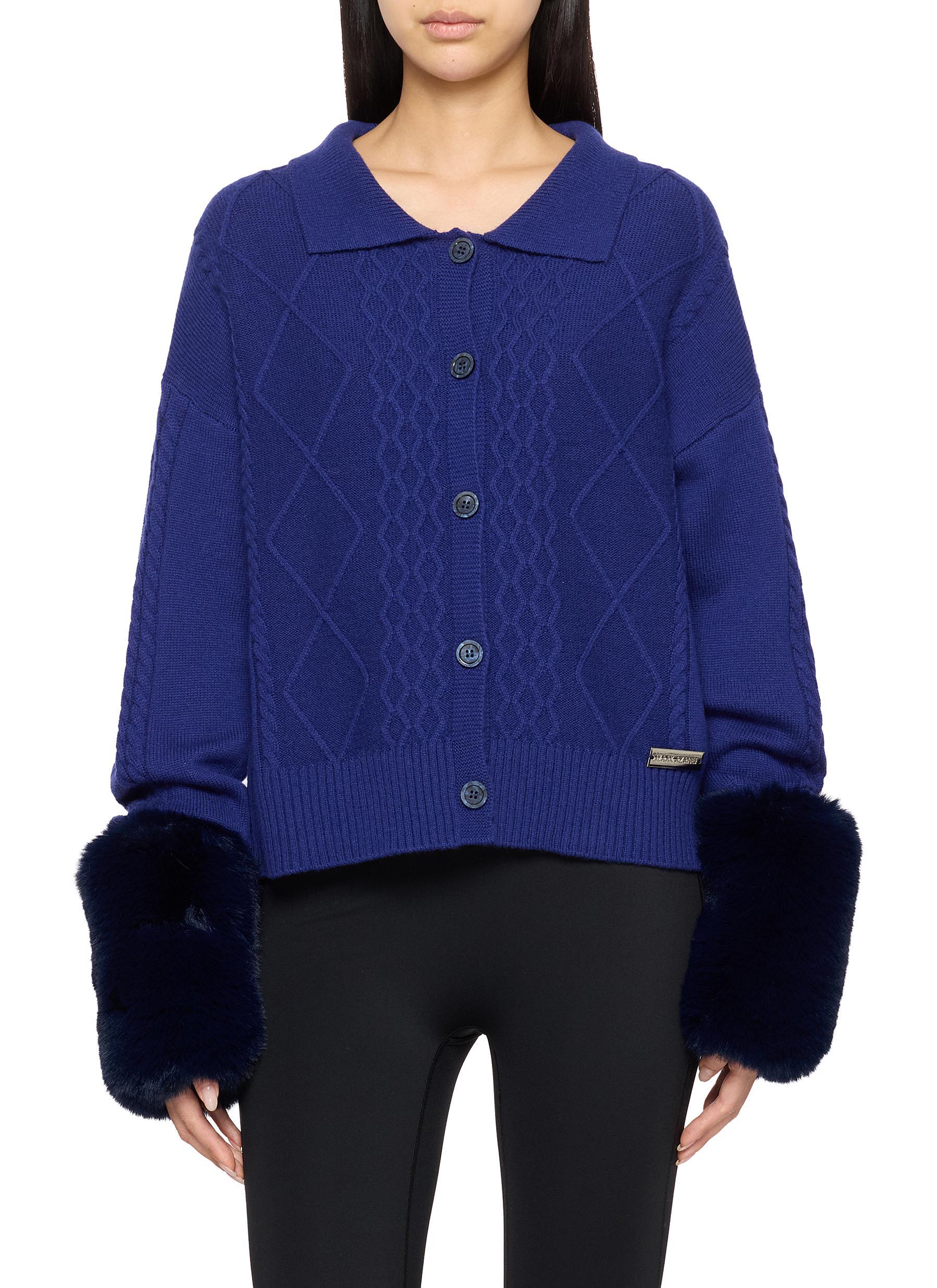 IZAAK AZANEI | Faux Fur Cuff Cable Knit Cardigan | Women | Lane