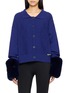 IZAAK AZANEI Faux Fur Cuff Cable Knit Cardigan