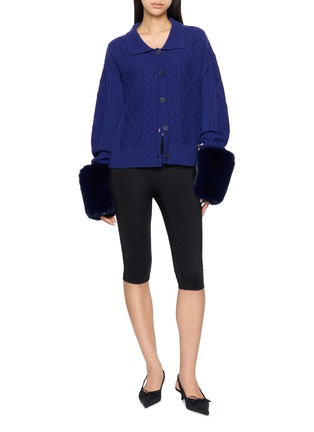 Figure View - Click To Enlarge - IZAAK AZANEI - Faux Fur Cuff Cable Knit Cardigan