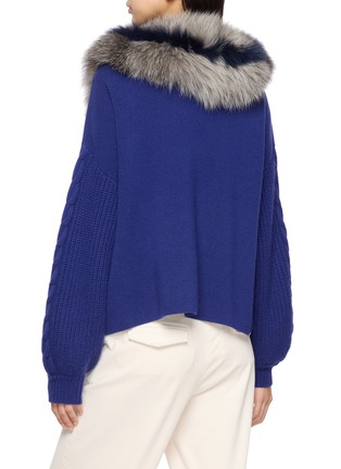Back View - Click To Enlarge - IZAAK AZANEI - Fur Collar Cable Sleeve Knit Jacket