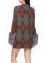 Back View - Click To Enlarge - IZAAK AZANEI - Argyle Print Faux Fur Cuff Knit Mini Dress