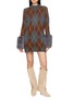 Figure View - Click To Enlarge - IZAAK AZANEI - Argyle Print Faux Fur Cuff Knit Mini Dress