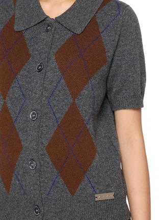  - IZAAK AZANEI - Short Sleeve Argyle Print Polo Knit Cardigan
