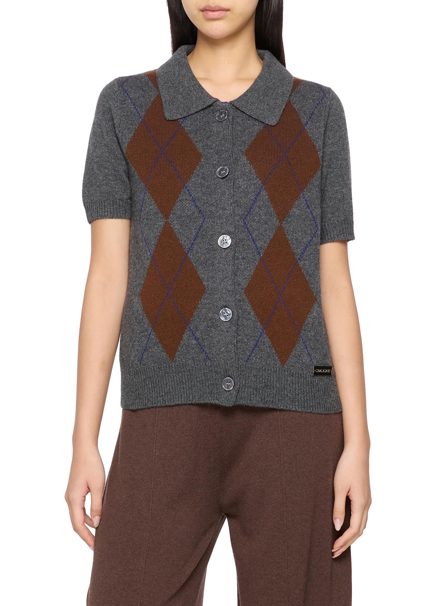 IZAAK AZANEI | Short Sleeve Argyle Print Polo Knit Cardigan