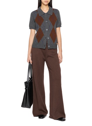 Figure View - Click To Enlarge - IZAAK AZANEI - Short Sleeve Argyle Print Polo Knit Cardigan