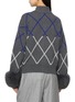 Back View - Click To Enlarge - IZAAK AZANEI - Argyle Faux Fur Cuff Knit Cardigan