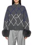 IZAAK AZANEI Argyle Faux Fur Cuff Knit Cardigan