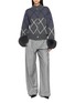 Figure View - Click To Enlarge - IZAAK AZANEI - Argyle Faux Fur Cuff Knit Cardigan