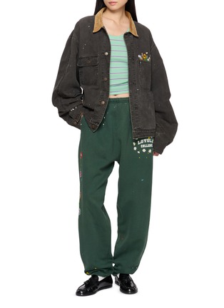 Figure View - Click To Enlarge - SUNDAYFRUITMARKET - No.7 Champion Floral Embroidered Paint Splatter Sweatpants