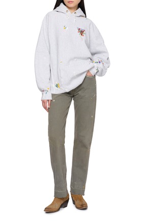 Figure View - Click To Enlarge - SUNDAYFRUITMARKET - No.11 Floral Embroidered Paint Splatter Hoodie