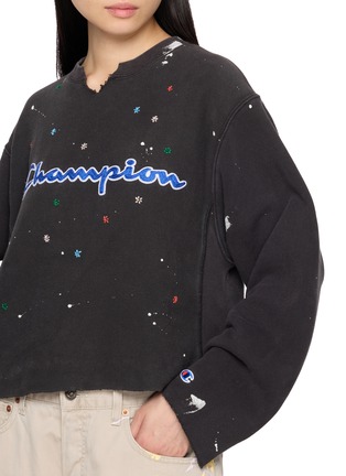  - SUNDAYFRUITMARKET - Upcycled Champion Floral Embroidered Paint Splatter Sweatshirt