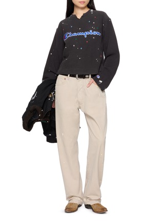Figure View - Click To Enlarge - SUNDAYFRUITMARKET - Upcycled Champion Floral Embroidered Paint Splatter Sweatshirt