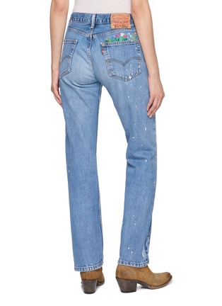 Back View - Click To Enlarge - SUNDAYFRUITMARKET - Upcycled Embroidered Straight Leg Cotton Denim Jeans