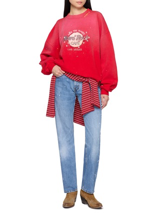 Figure View - Click To Enlarge - SUNDAYFRUITMARKET - Upcycled Embroidered Straight Leg Cotton Denim Jeans