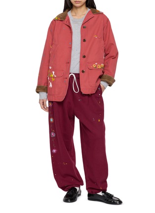 Figure View - Click To Enlarge - SUNDAYFRUITMARKET - Floral Embroidered Upcycled Sweatpants