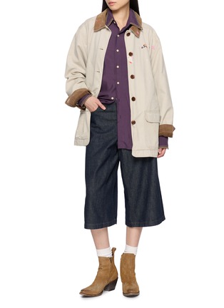 Figure View - Click To Enlarge - SUNDAYFRUITMARKET - Upcycled Embroidered Contrast Stitch Shirt