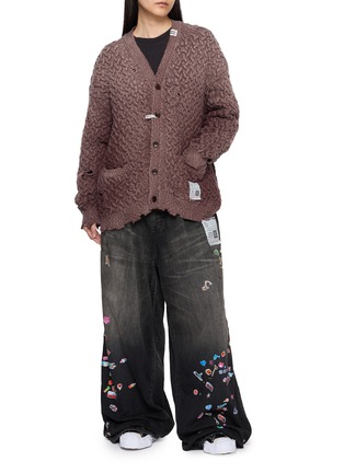 Figure View - Click To Enlarge - MIHARA YASUHIRO - Sun Faded Distressed Knit Cardigan