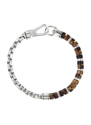 Detail View - Click To Enlarge - JOHN HARDY - Heishi Sterling Silver Tiger Eye Beaded Box Chain Bracelet — Size UM