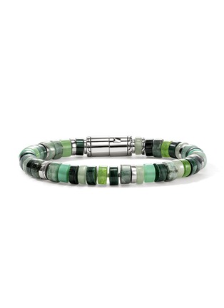 Detail View - Click To Enlarge - JOHN HARDY - Heishi Sterling Silver Emerald Malachite Aventurine Chrysoprase Beaded Bracelet — Size UM