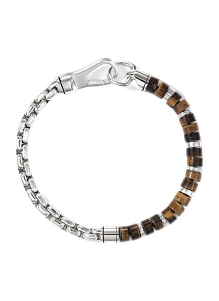 Detail View - Click To Enlarge - JOHN HARDY - Heishi Sterling Silver Tiger Eye Beaded Box Chain Bracelet — Size UL
