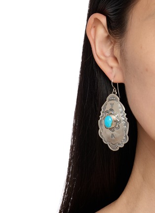 Figure View - Click To Enlarge - TIHWA JEWELRY - Silver Turquoise Engraved Drop Earrings