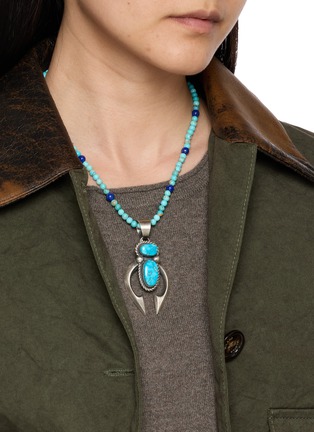Figure View - Click To Enlarge - TIHWA JEWELRY - Silver Turquoise Double Stone Sculptural Pendant