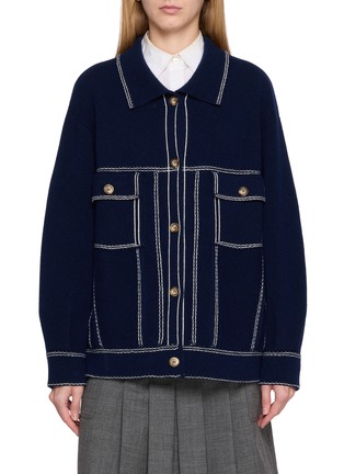 Detail View - Click To Enlarge - BAZ & FRIENDS - x Cynthia & Xiao Knit Cashmere Denim Jacket