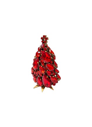 Detail View - Click To Enlarge - LUXURY CZECH JEWELRY - Small Rhinestone Glitzy Gleam Christmas Tree — Red