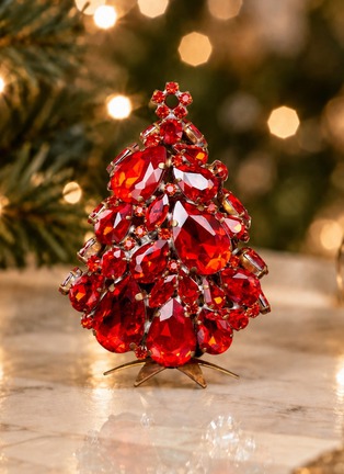  - LUXURY CZECH JEWELRY - Small Rhinestone Glitzy Gleam Christmas Tree — Red